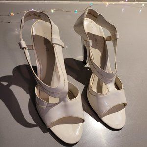 Nine West White + Silver Spike Mirror Heels